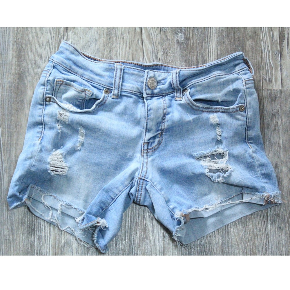 American Eagle Super Super Stretch Distressed Denim Shorts Light Wash Size 4